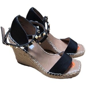 Steven New York Studded Espadrille Wedge Sandals Women's Size 5.5 Black